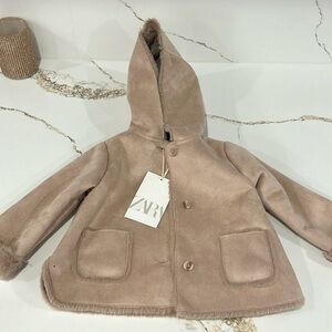 ZARA baby girl 6-9 months suede jacket faux fur inside